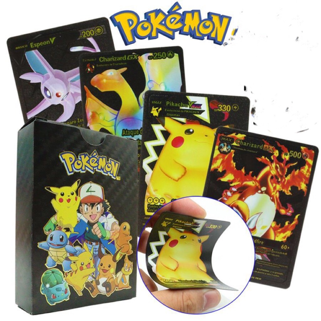 Thẻ bài pokemon cầu vòng hiếm, vmax, vàng bạc đen, Ex Gx Ox V.