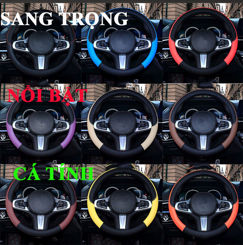 BỌC VÔ LĂNG XE Ô TÔ DA SANG TRỌNG - ẢNH THẬT - Đen-kem