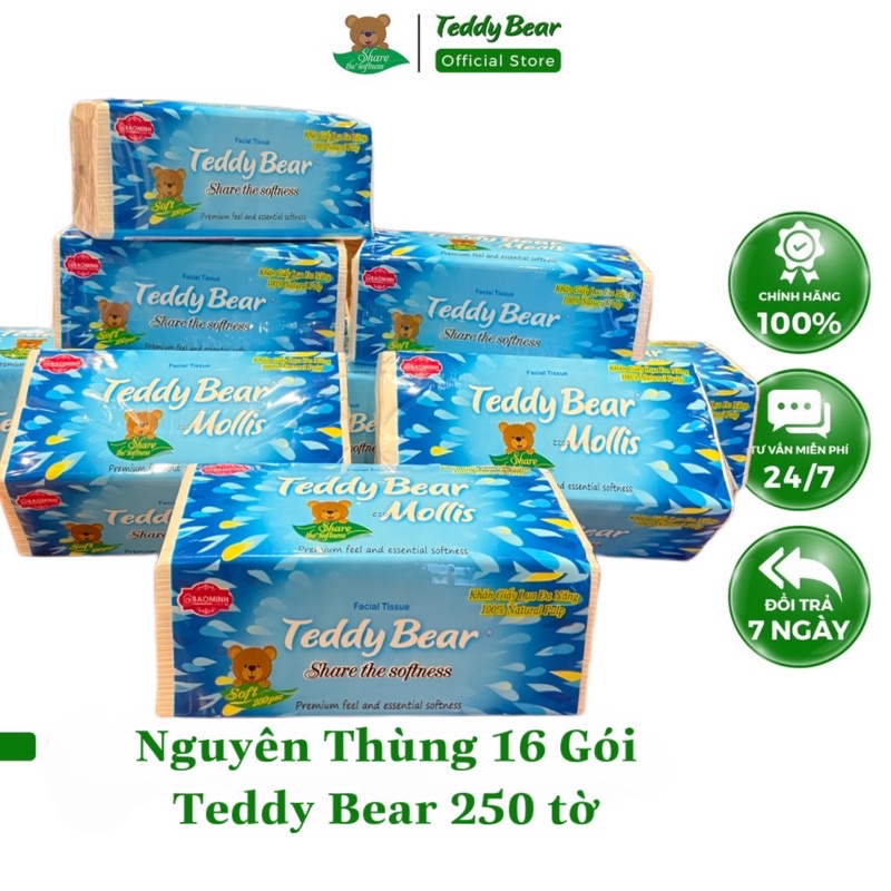 Thùng 16 Gói Giấy ăn rút Lụa TEDDY BEAR XANH 250T