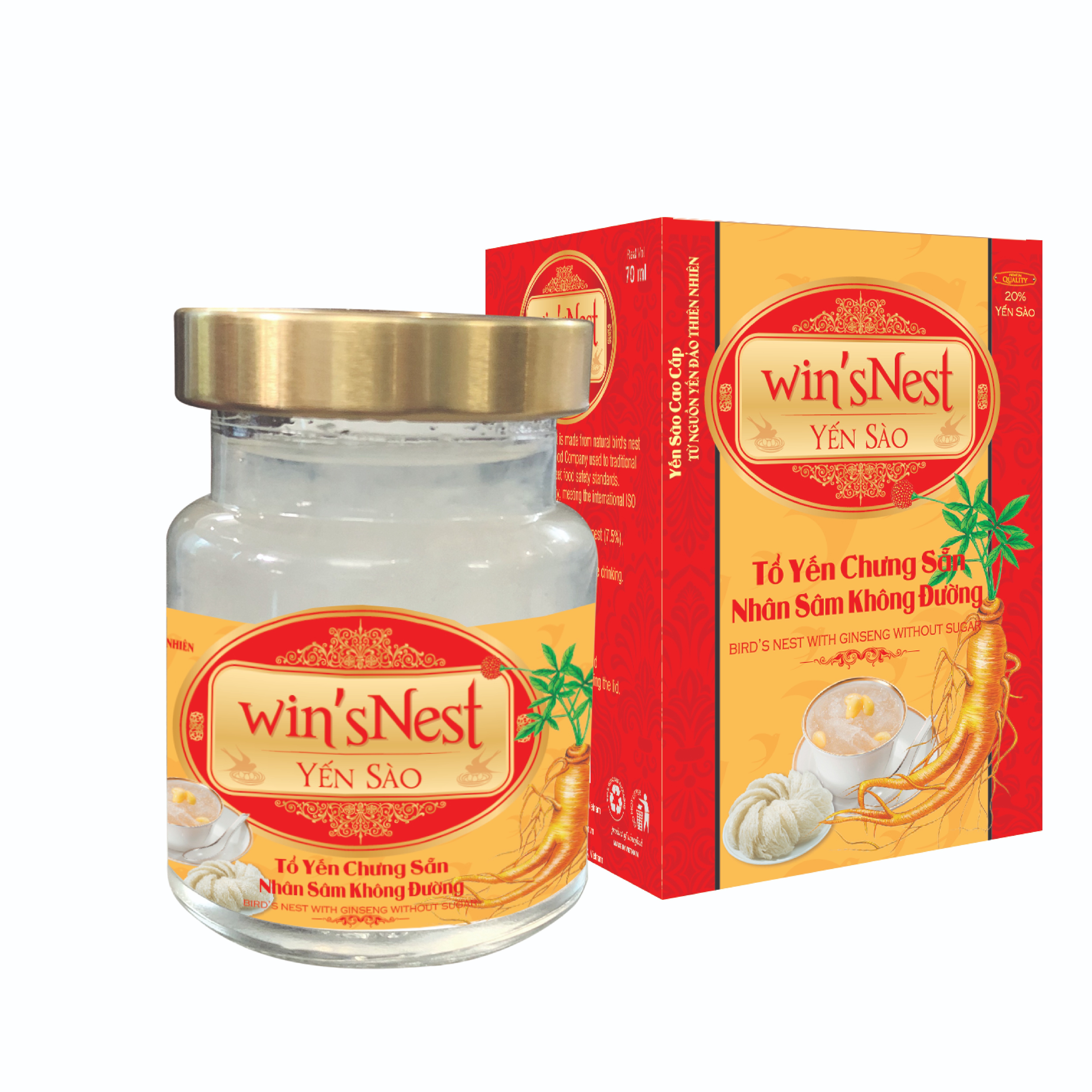 Yến Sào Win'snest Tổ Yến Chưng Sẵn Nhân Sâm Không Đường 20% (70ml/ Lọ) thích hợp cho người lớn, người bệnh đang trong quá trình phục hồi sức khỏe, người ăn kiêng và tiểu đường