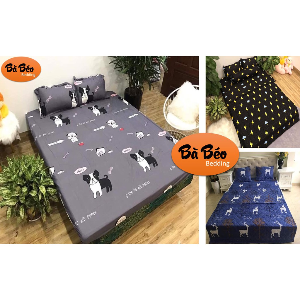 (Ga Giường 1M6) 20 Mẫu Chăn Ga Giường Đẹp, Ga Giường Cotton, Ga Giường Poly Bo Chun, Vỏ Chăn Có Khóa, 2 áo gối+ Vỏ Ôm bà béo Bedding