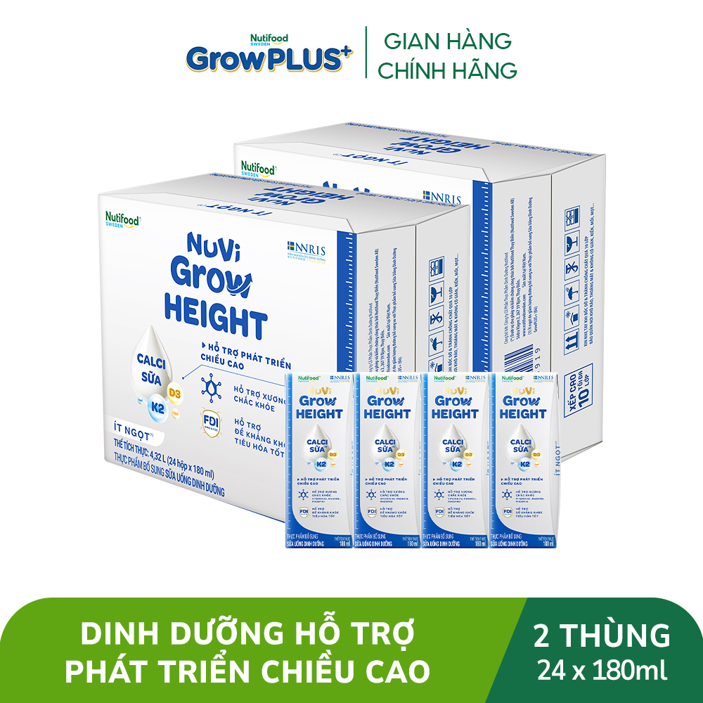 Combo 2 Thùng 24 hộp SBPS Nuvi Grow Height + hỗ trợ phát triển chiều cao hộp 180ml