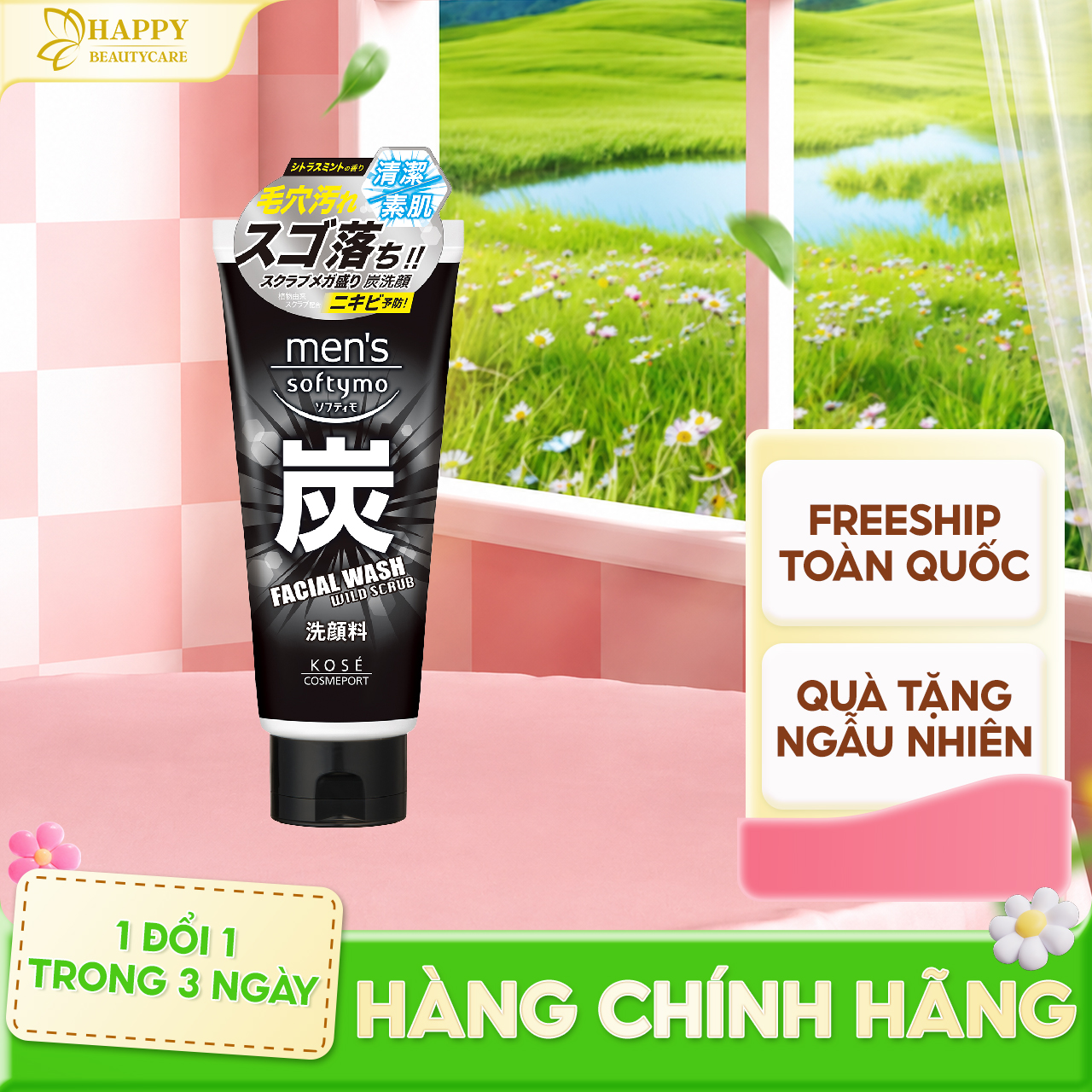 Sữa Rửa Mặt Tẩy Tế Bào Chết Dành Cho Nam Giới Softymo Men's Facial Wash Wild Scrub 130G