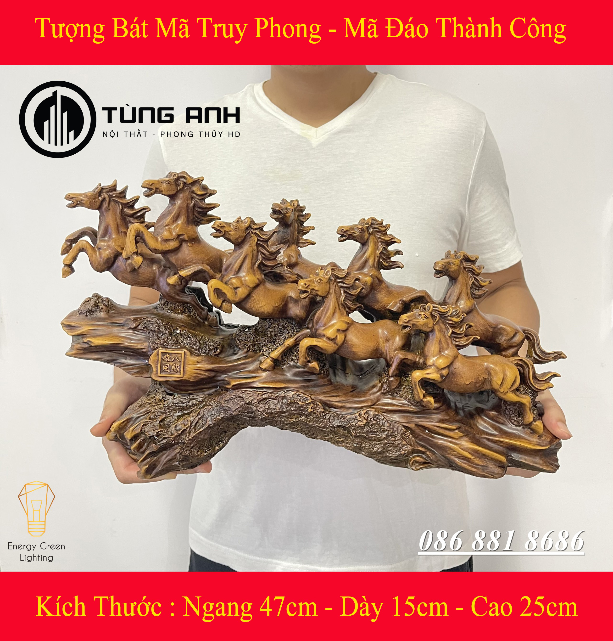 Tượng bát mã truy phong - mã đáo thành công - may mắn tài lộc phong thủy , trang trí nhà cửa, quà tặng sinh nhật,tân gia - có video thực tế