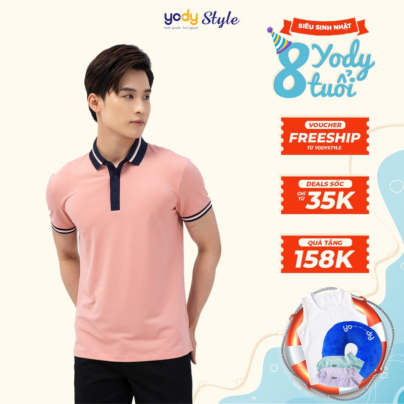 Áo polo nam YODY thun coolmax phong thoáng mát bo cổ phối màu APM5181