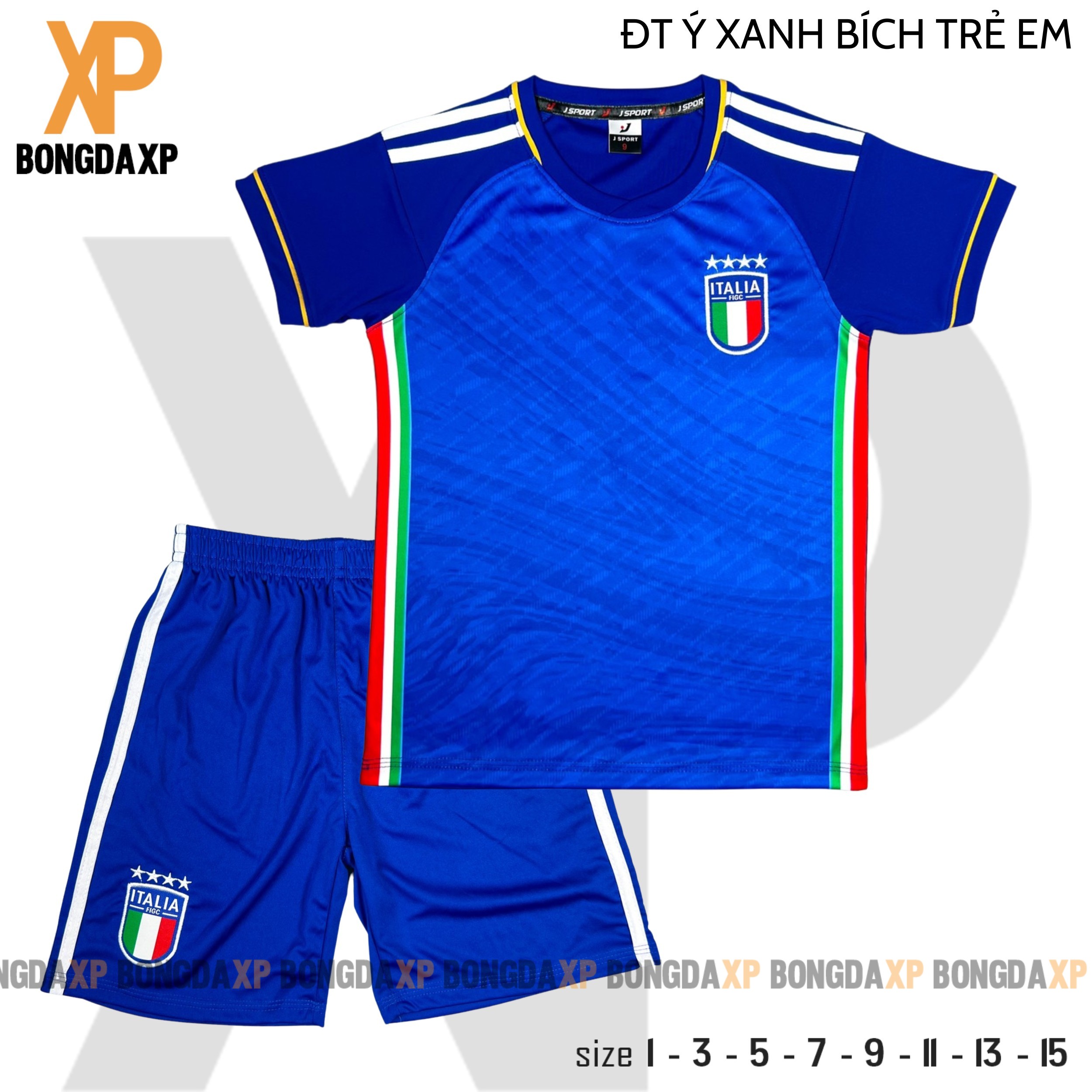Quần áo bóng đá trẻ em, đồ đá banh trẻ em Ý Xanh bích Vải thun lạnh cao cấp