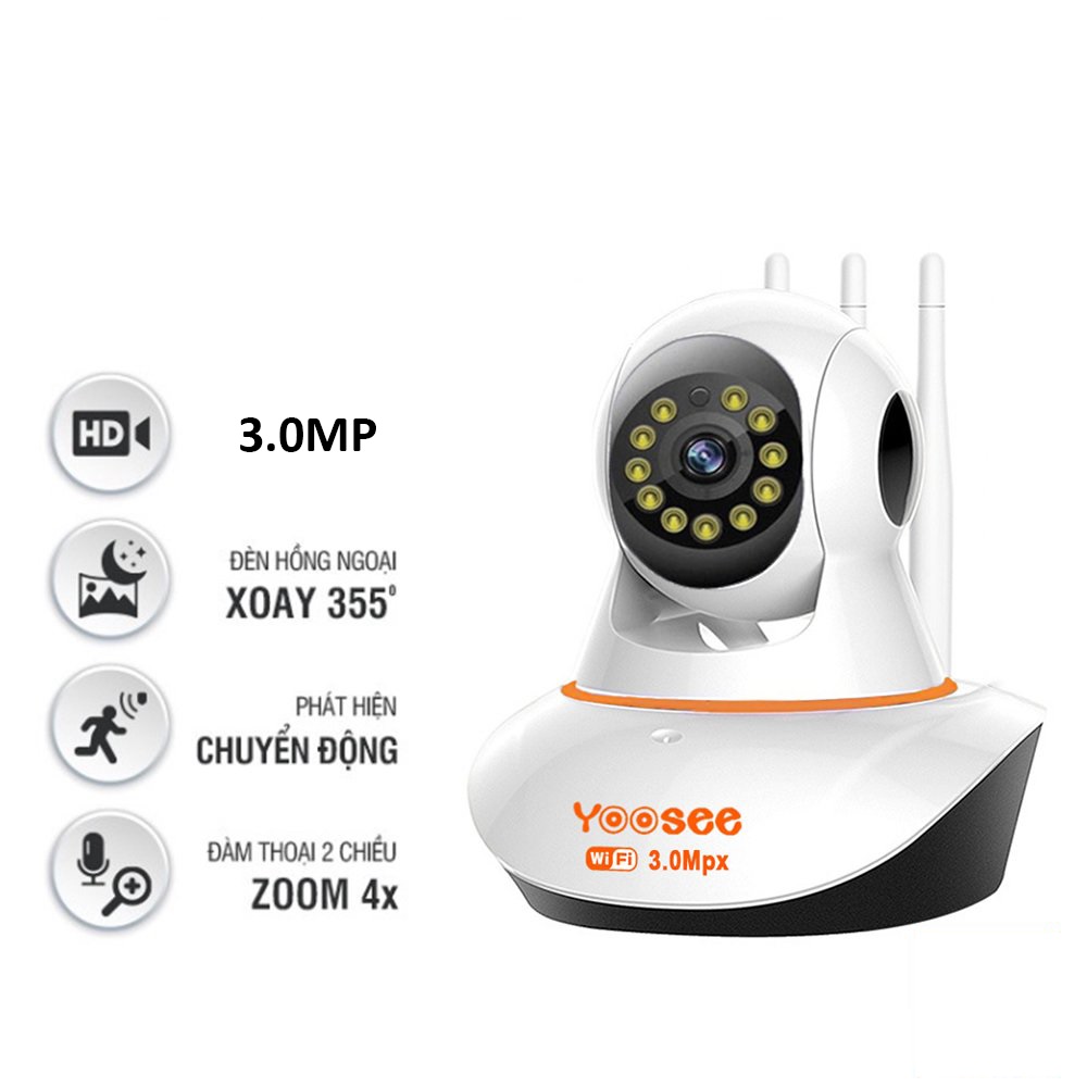 Camera wifi yoosee 3 râu 3.0 có màu ban đêm, xoay 360 độ, đàm thoại 2 chiều, hình ảnh sắc nét - hàng chính hãng