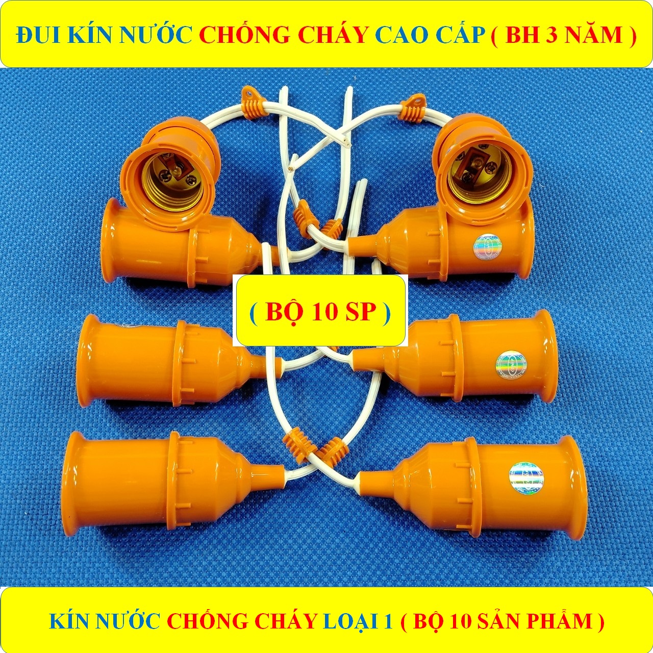 10 đui xoáy treo kín nước, đuôi đèn thả kín nước cao cấp đui e27 chống cháy loại