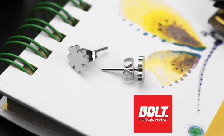 [HCM]Bông tai inox cỏ bốn lá may mắn không đen cực đẹp BU#03 - Bolt Unicolour Betta