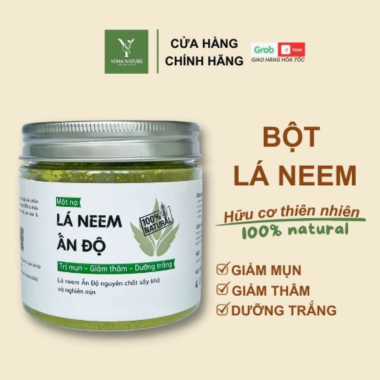 Bột mặt nạ Lá Neem nguyên chất Yoha - Đắp mặt - Rửa mặt - Tẩy da chết - Dưỡng trắng da Yoha