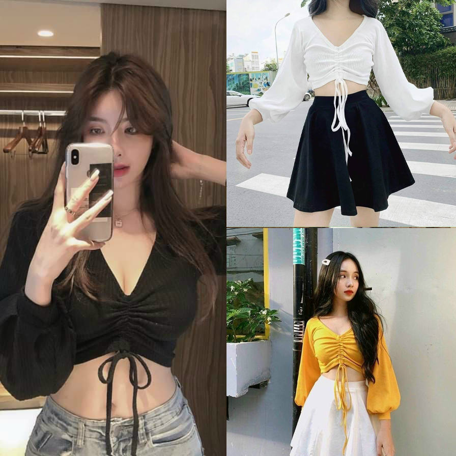 Áo thun tay dài rút dây ngực thời trang xixo cao cấp