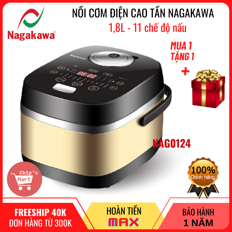 Nồi Cơm Điện Cao Tần Nagakawa NAG0124 – 1,8L – Dòng nồi nấu cơm ngon nhất hiện nay trong các loại nồi cơm điện - Tích hợp sẵn 11 chế độ nấu – Bảo hành chính hãng 12 tháng