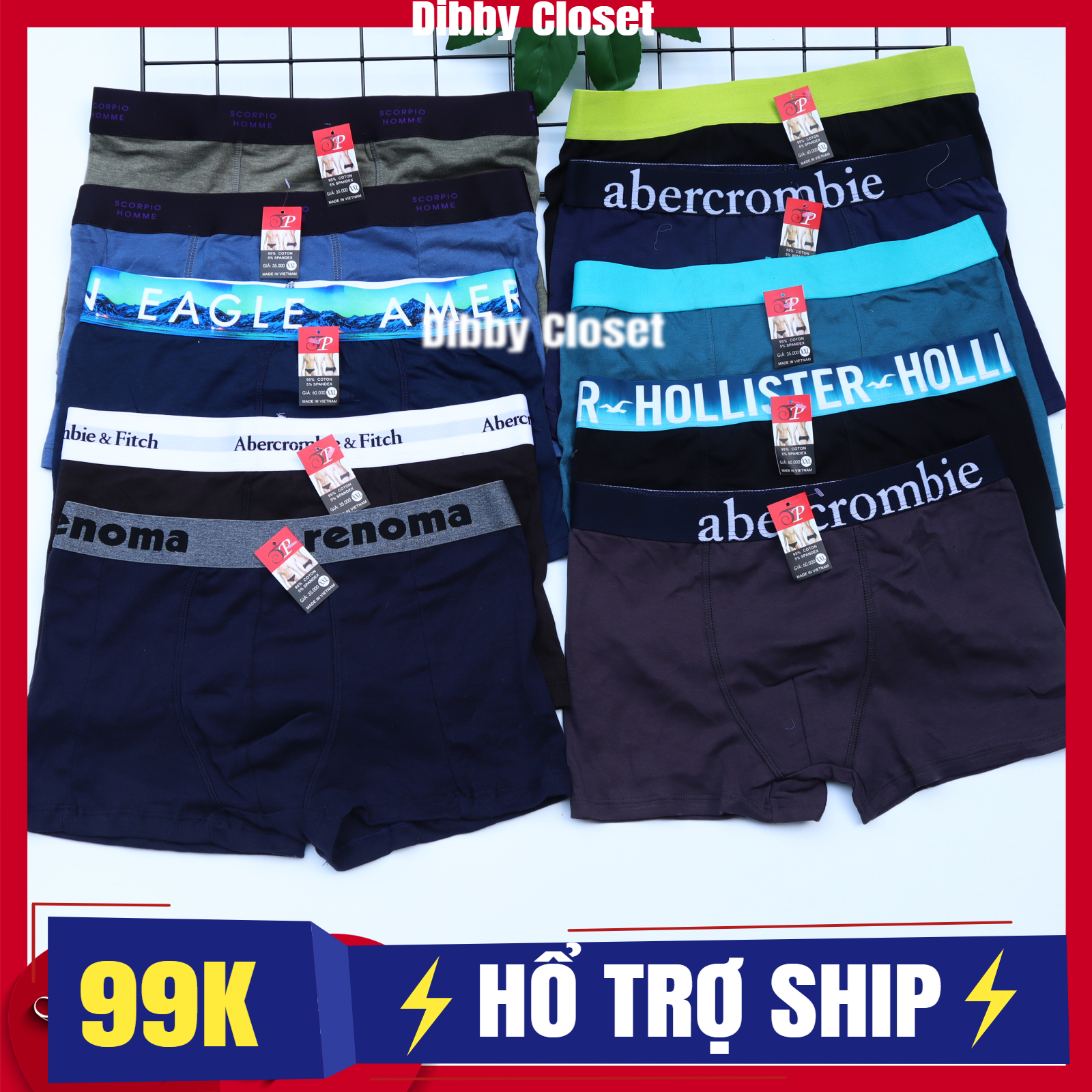 Bộ 10 quần lót đùi nam - sịp đùi nam vải thun - quần sịp đùi, quần boxer nam thun cotton cao cấp