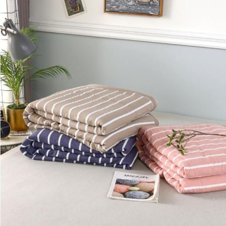 Chăn/ mền cotton đũi hè kẻ sọc cao cấp muji - siêu mềm, mịn & mát lạnh: kích thước lớn = 2m*2m3