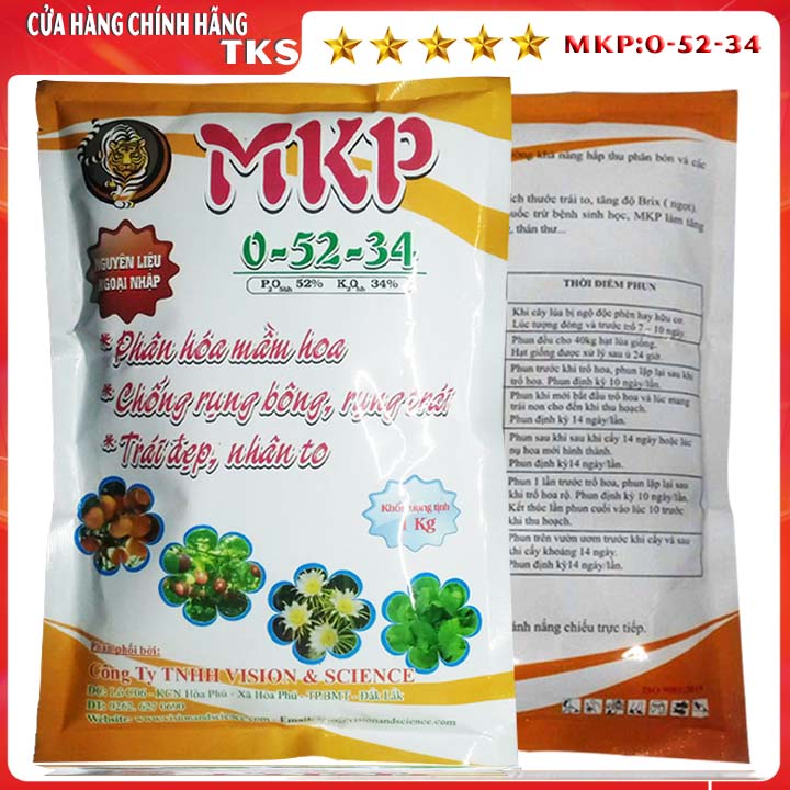Phân Bón Lá MKP 0-52-34 Phân Hóa Mầm Hoa,  Chống Rụng Hoa Và Trái Non - Gói 1kg