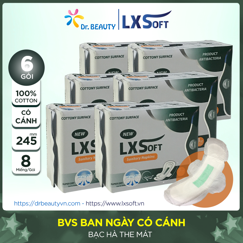 Combo 6 gói băng vệ sinh lxsoft ban ngày 245mm 🙋bạc hà the mát🙋siêu khô thoáng, khử mùi cực tốt