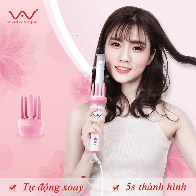 Máy duỗi tóc chuyên nghiệp Máy uốn tóc xoăn gợn sóng tự đông 360 Vivid & Vogue cao cấp, may uon toc cho nữ thích hợp cho người mới bắt đầu- bảo hành 1 năm