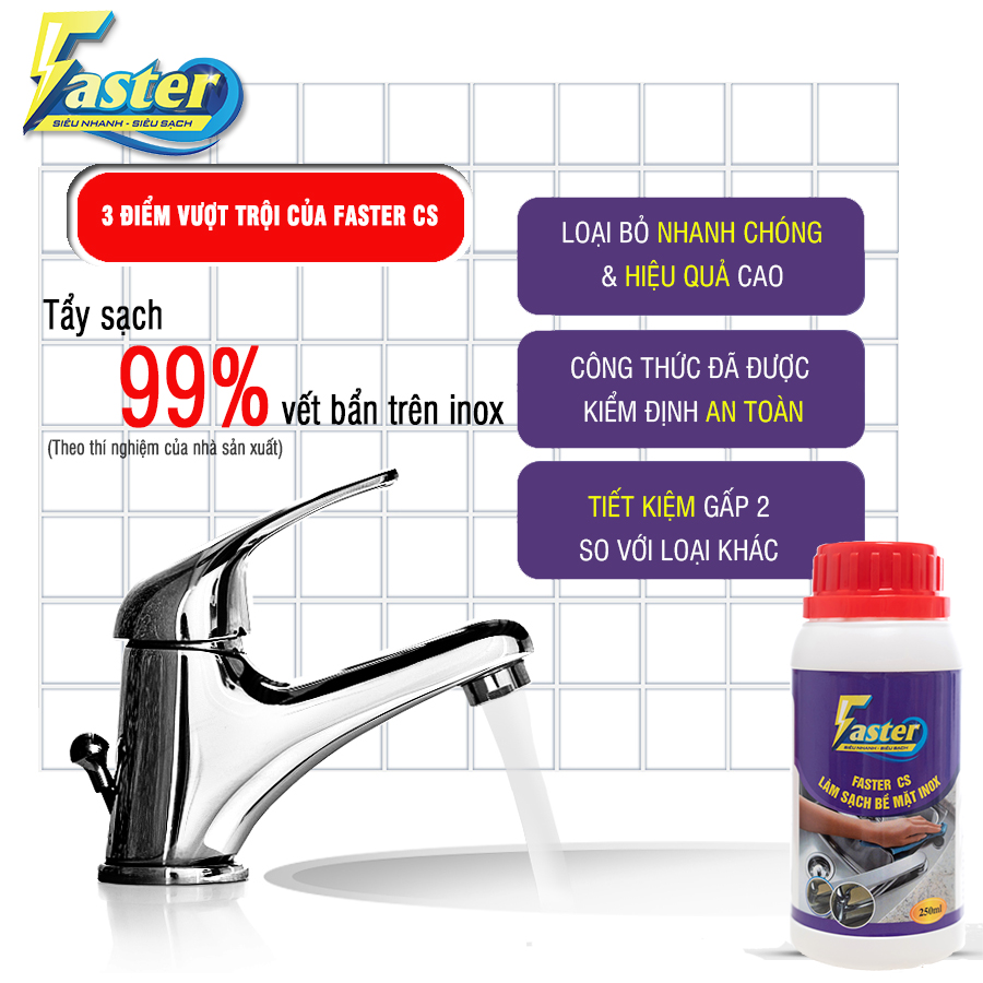 Nước tẩy sạch bề mặt innox Faster, Chai Dung Dịch Tẩy Siêu Mạnh Cho Vết Bẩn Cứng Đầu, Gỉ Sét, , tẩy sạch gỉ sét, tẩy vết dơ, vết cháy nồi, xoong, chảo, inox cực mạnh.