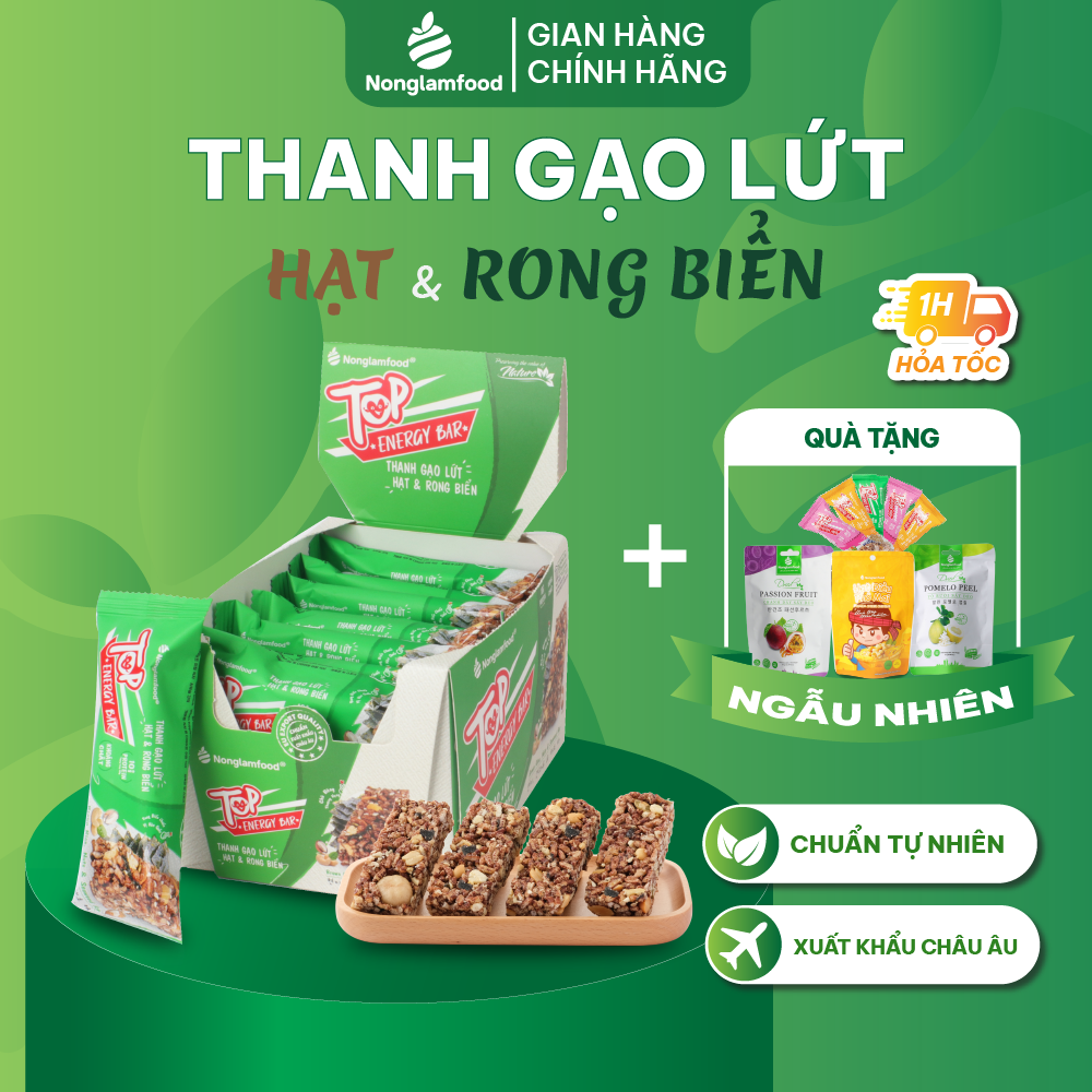 (THUẦN CHAY) Thanh năng lượng gạo lứt hạt & rong biển Top Energy Bar Nonglamfood hộp 272g | Bánh ngũ cốc ăn kiêng tốt cho sức khỏe