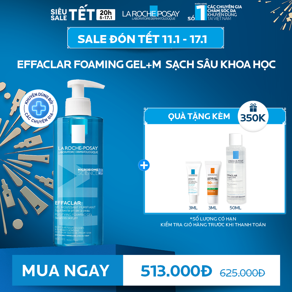 [Livestream VC 30%] Gel rửa mặt cho da dầu nhạy cảm La Roche-Posay Effaclar Foaming Gel 400ml