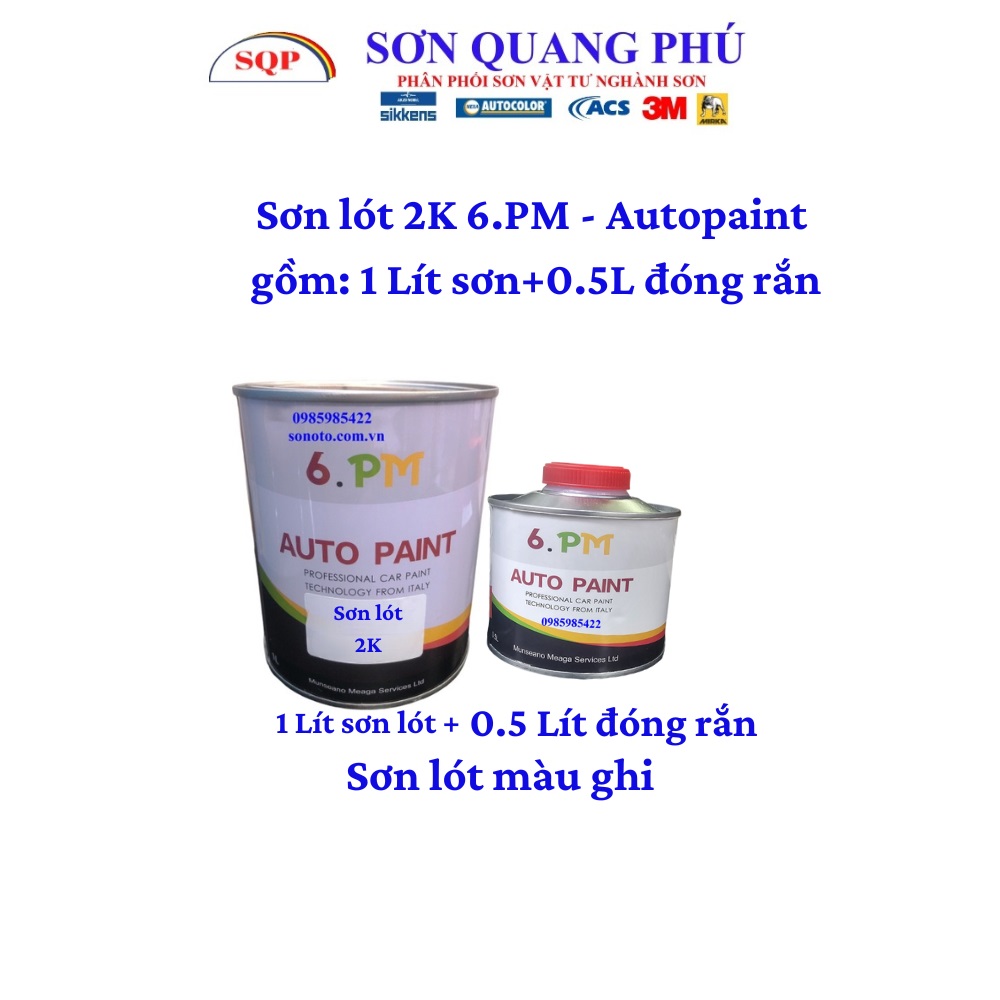 Sơn lót 2K nhanh khô 1.25 Lít, xám lót, prime 2 thành phần Autopaint cho ô tô xe máy 1 bộ đủ -tỉ lệ 4:1 SONQUANGPHU8856