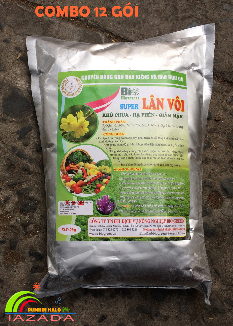 [HCM]COMBO 12 GOI -Phân bón super Lân Vôi Biogreen gói 2 kí-hàng công ty chất lượng cao giúp cải tạo đất hạ phèn khử chua ổn định độ pH trong suốt mùa vụ khử trùng