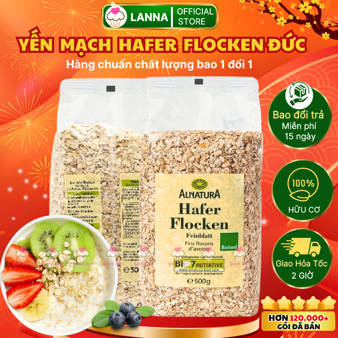   HÀNG MỚI VỀ  Yến mạch hữu cơ Hafer Flocken Bio Alnatura ngũ cốc Ăn Kiêng Giảm Cân Eat Clean Đức - Túi 500g 