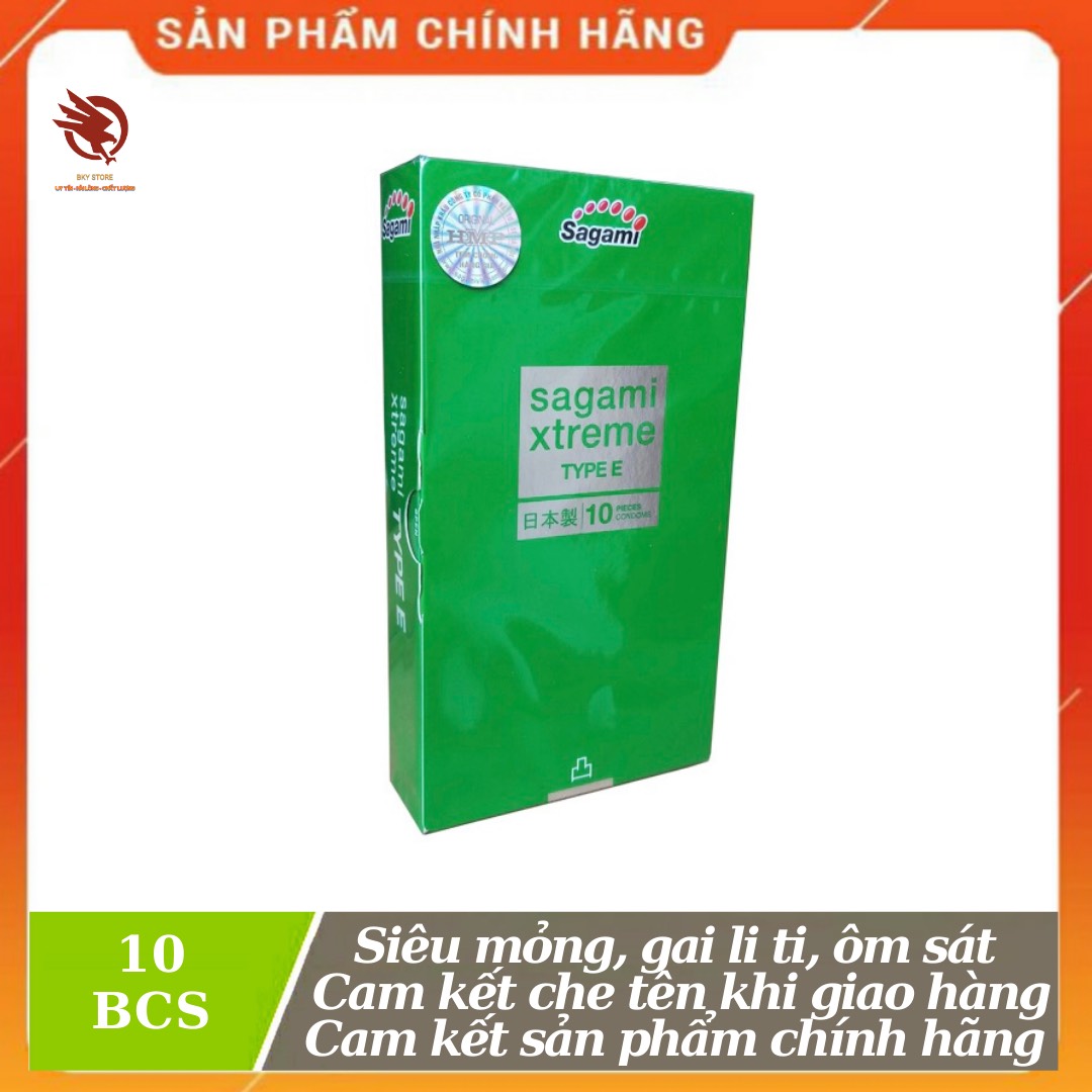 [HCM][ CHÍNH HÃNG ] - Bao cao su Sagami Xtreme Type E Green, siêu mỏng, có gân gai giúp thăng hoa cảm xúc - hộp 10 cái