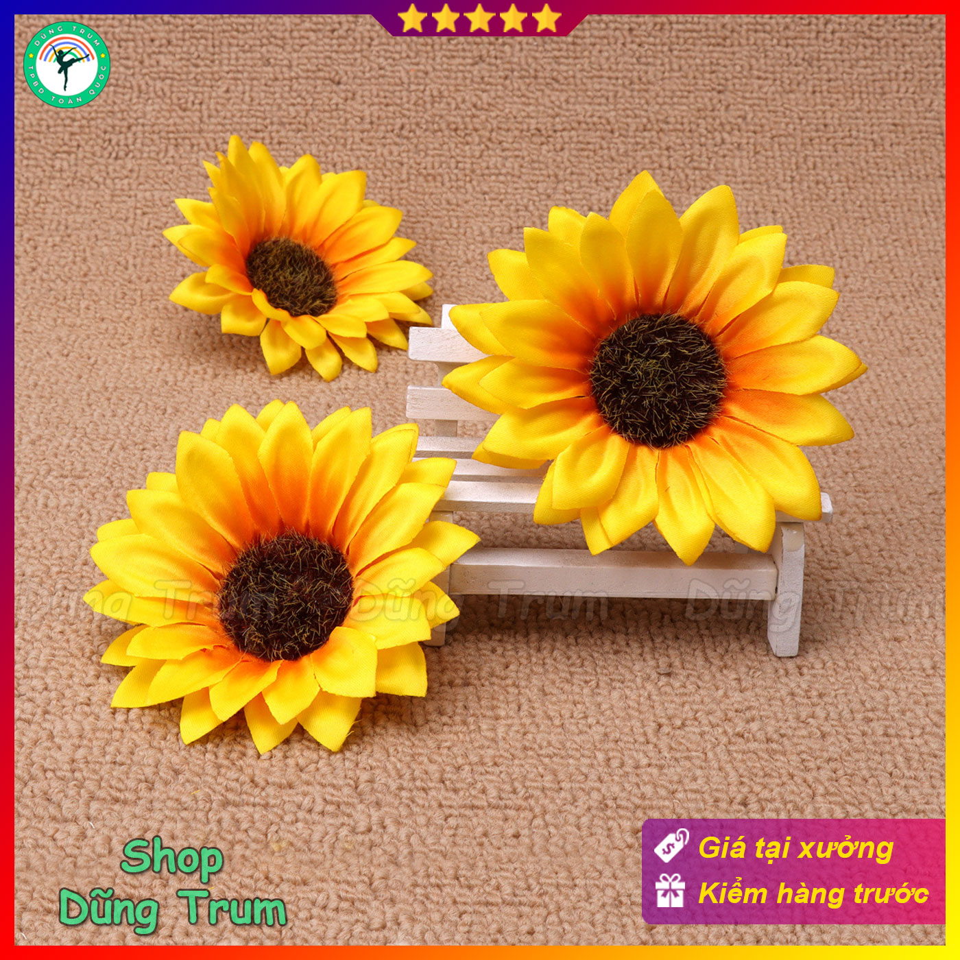 Đầu bông Hoa hướng dương đường kính 11cm vải lụa trang trí cắm hoa