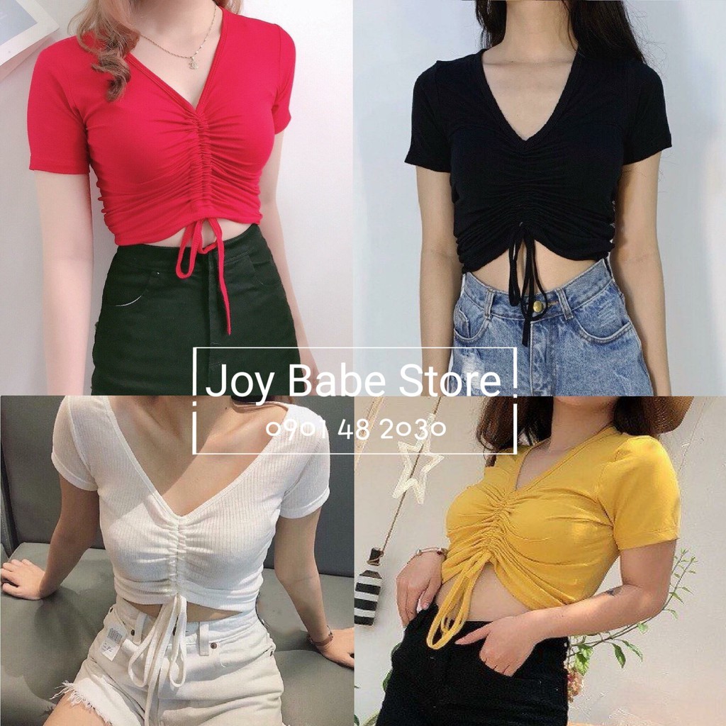 Áo thun croptop ôm body rút dây trơn basic 43