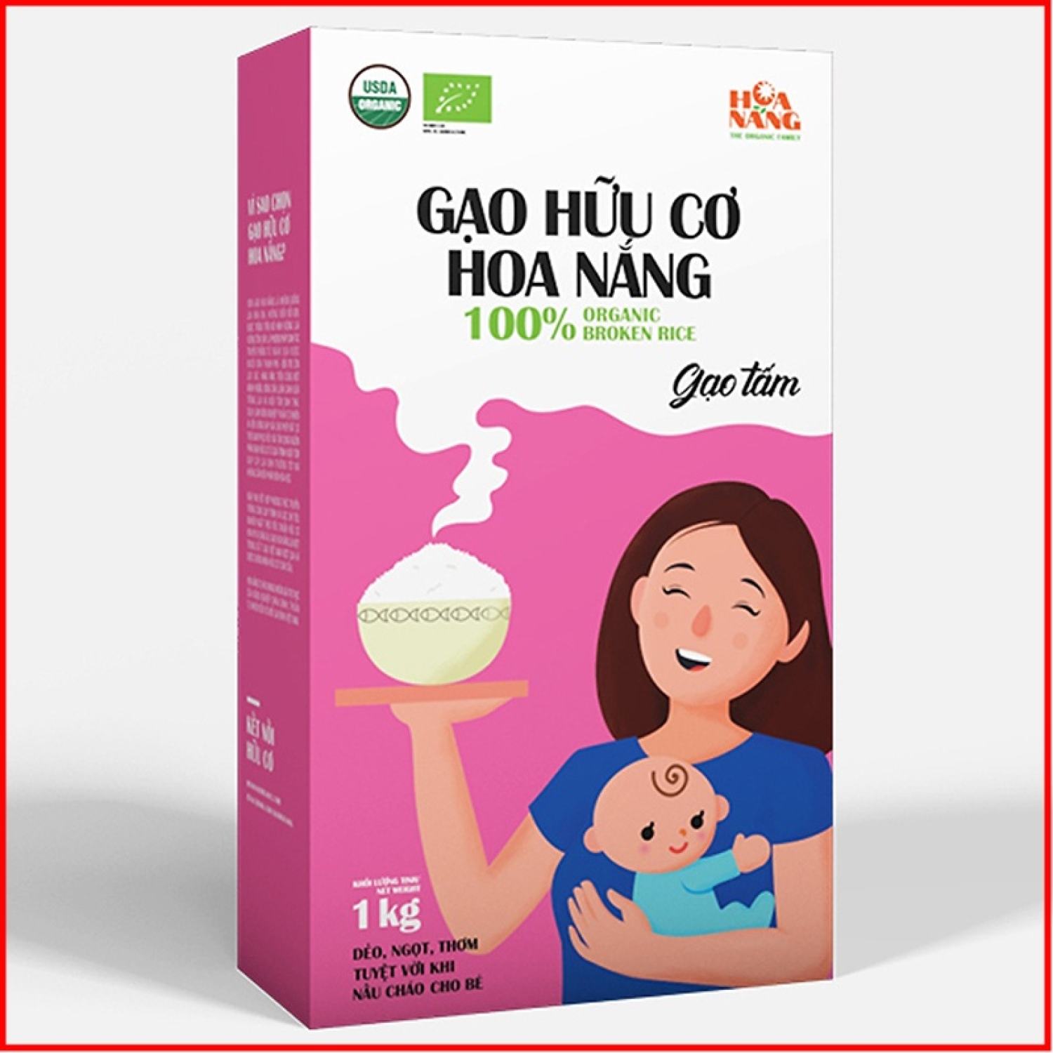 Gạo tấm hữu cơ hoa nắng hộp 1kg thượng hạng
