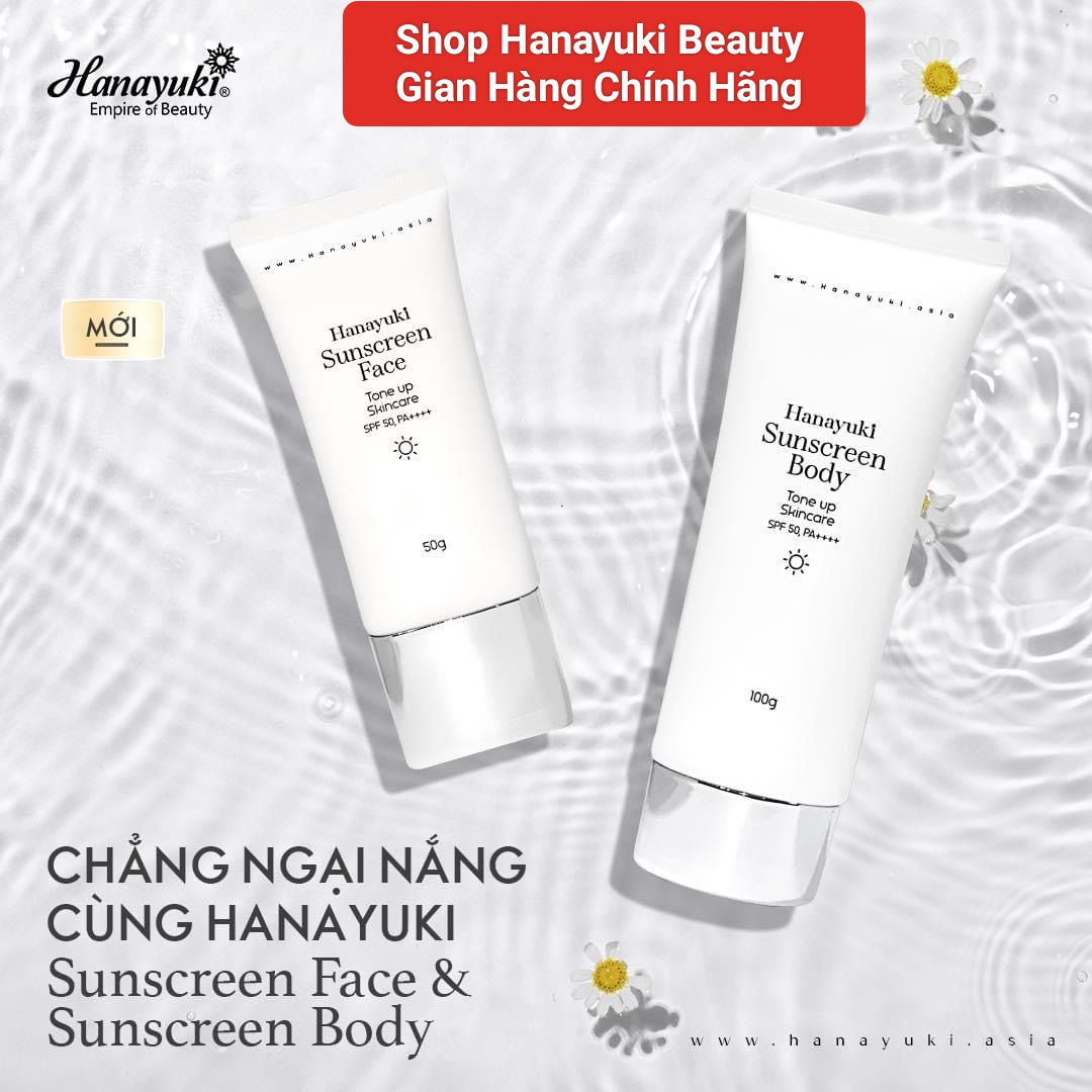 Combo Kem Chống Nắng Nâng Tông Cho Mặt và Body Hanayuki Sunscreen Face 50gr và Kem Chống Nắng Nâng Tông Toàn Thân Hanayuki Sunscreen Body 100gr