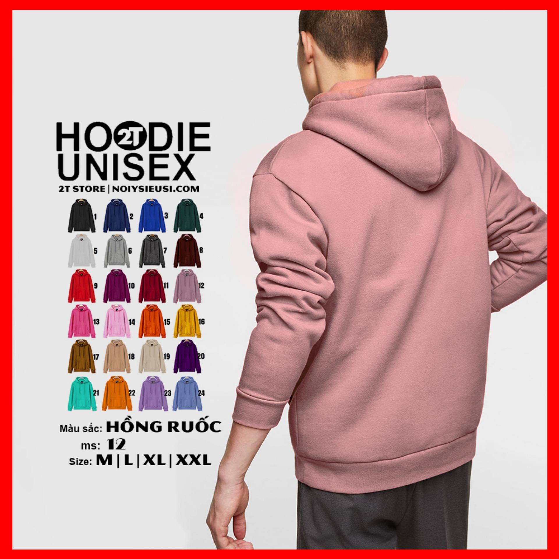 [4.4 HOÀN TIỀN 15%][HCM]ÁO KHOÁC NỈ HOODIE TRƠN NÓN 2 LỚP DÀY DẶN UNISEX 2T STORE - HỒNG RUỐC