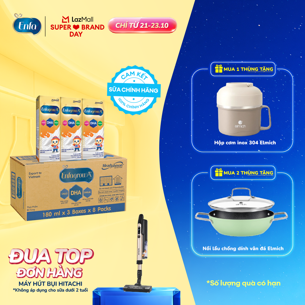 Thùng 24 Hộp Sữa Bột Pha Sẵn Enfagrow A+ 180ml Hỗ Trợ Phát Triển Não Bộ Cho Trẻ Từ 1 Tuổi