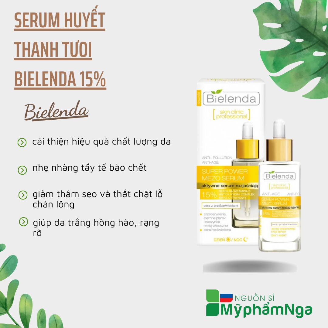 Serum huyết thanh tưoi Bielenda 15% mờ nám trắng da