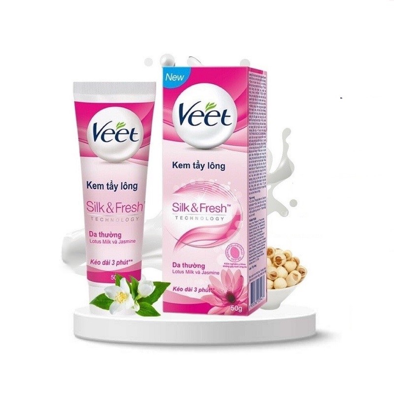Kem Tẩy Lông Veet Lotus Milk & Jasmine 50g Dành Cho Da Thường Hương Nhài & Hoa Sen Veet Silk & Fresh Lotus Milk & Jasmine Hair Removal Cream 50g