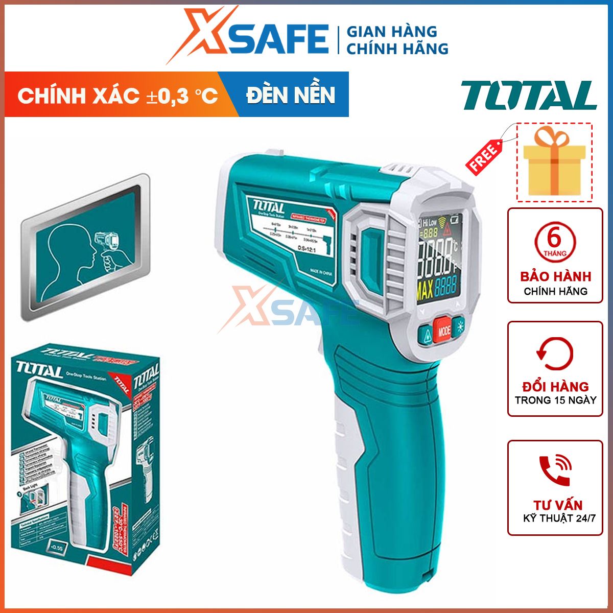Máy đo nhiệt độ điện tử tia hồng ngoại total thit010381 | nhiệt kế hồng ngoại nhiệt độ -30 ° c ~ 550 ° c sử dụng đo nhiệt độ bề mặt các vật ở xa, khó tiếp cận-
