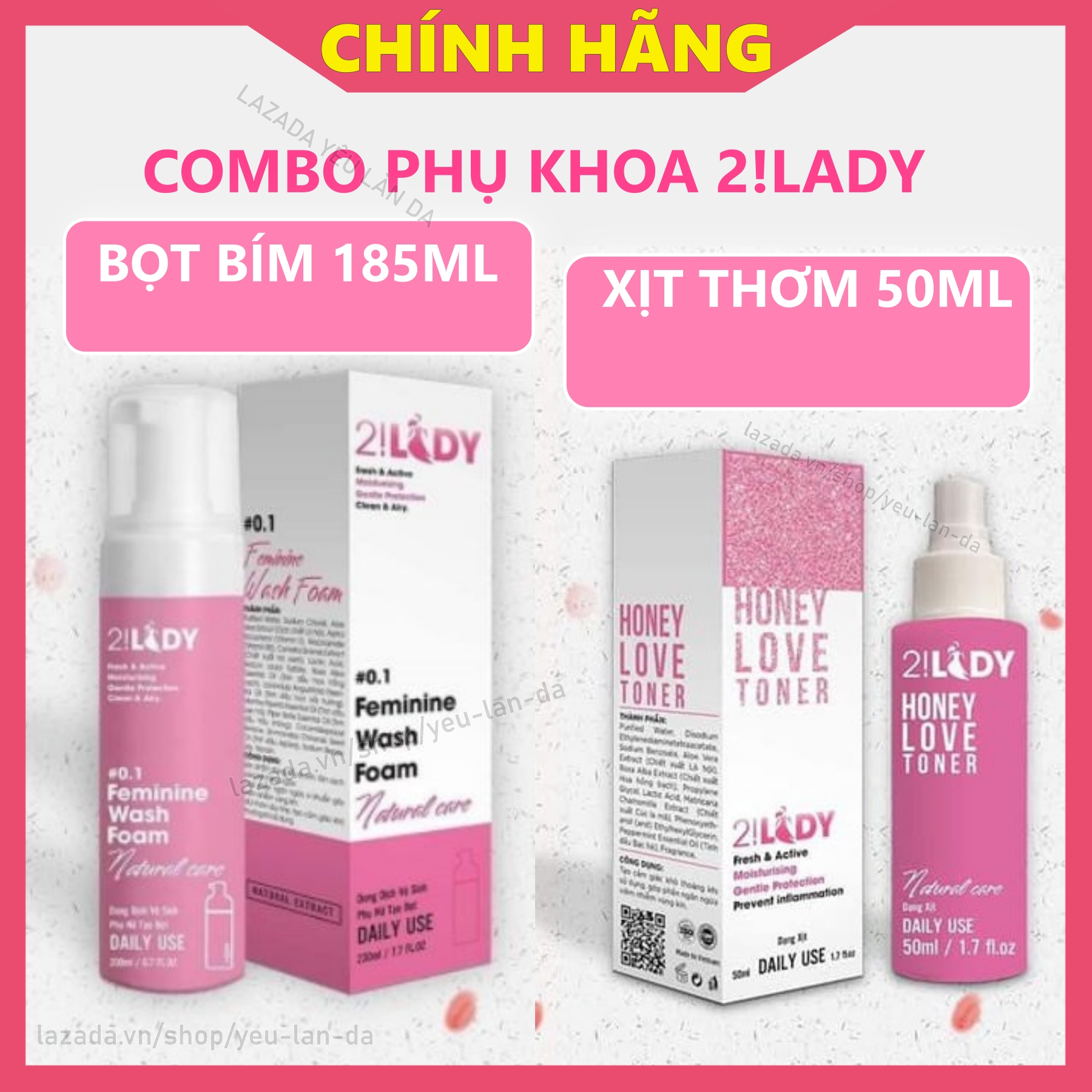 Combo phụ khoa 2lady magic skin | dung dịch vệ sinh tạo bọt + xịt thơm vùng kín