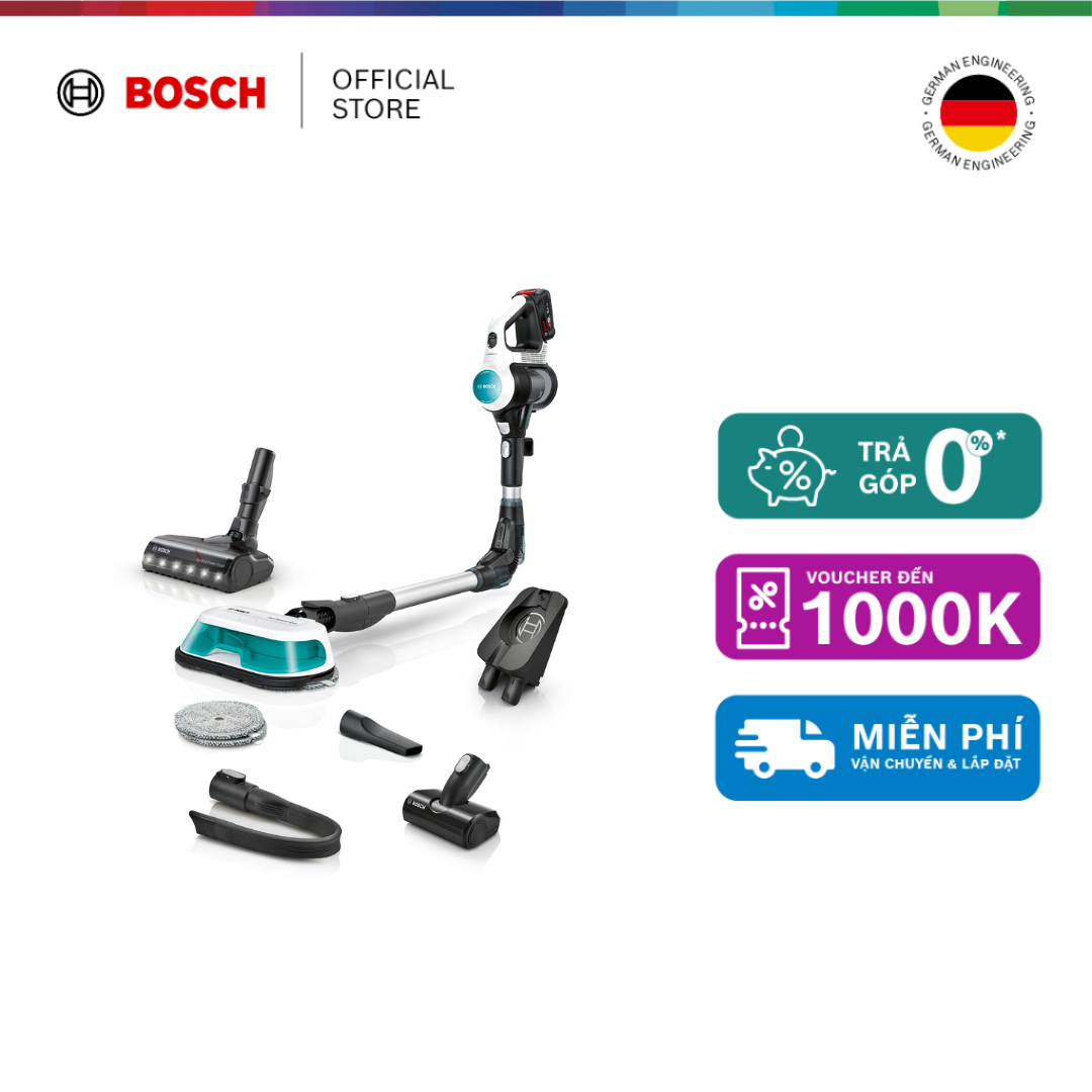 Máy hút bụi lau nhà không dây 2 in 1 Bosch BCS71HYG3 Unlimited 7 ProHygienic (trắng) - Hàng chính hãng