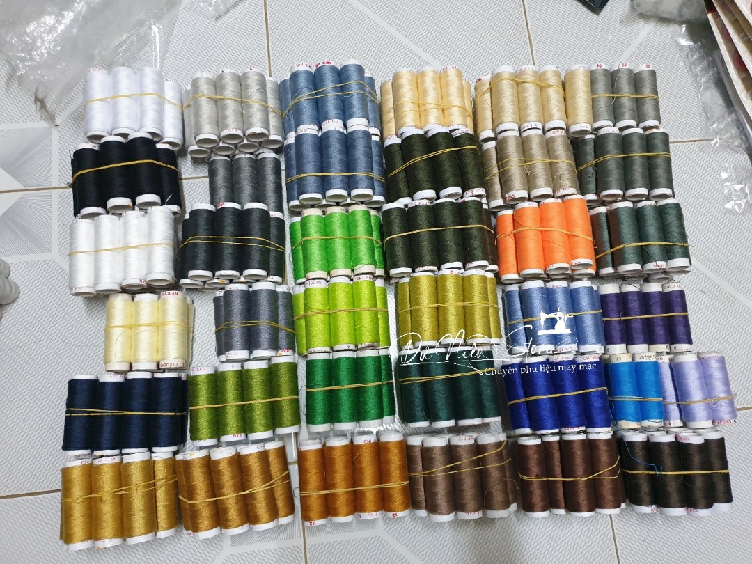 Bó 10 ống chỉ may vải jean, chỉ sợi lớn ống 200yard.