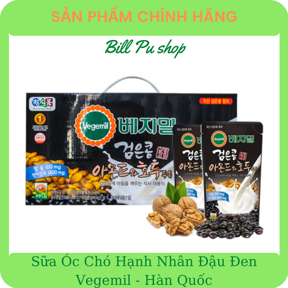 Sữa óc chó hạnh nhân đậu đen vegemil - hàn quốc 190ml thùng 20 gói
