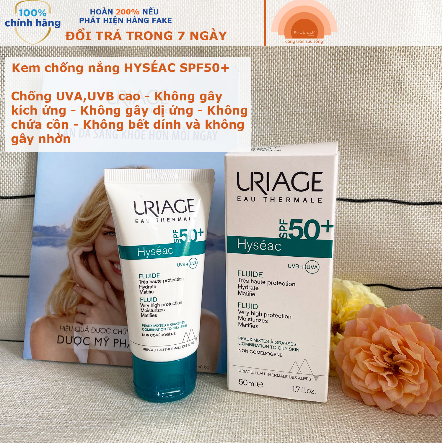 [CHÍNH HÃNG] Kem Chống Nắng Dành Cho Da Dầu, Da Mụn URIAGE HYSEAC FLUIDE SPF50  50ml