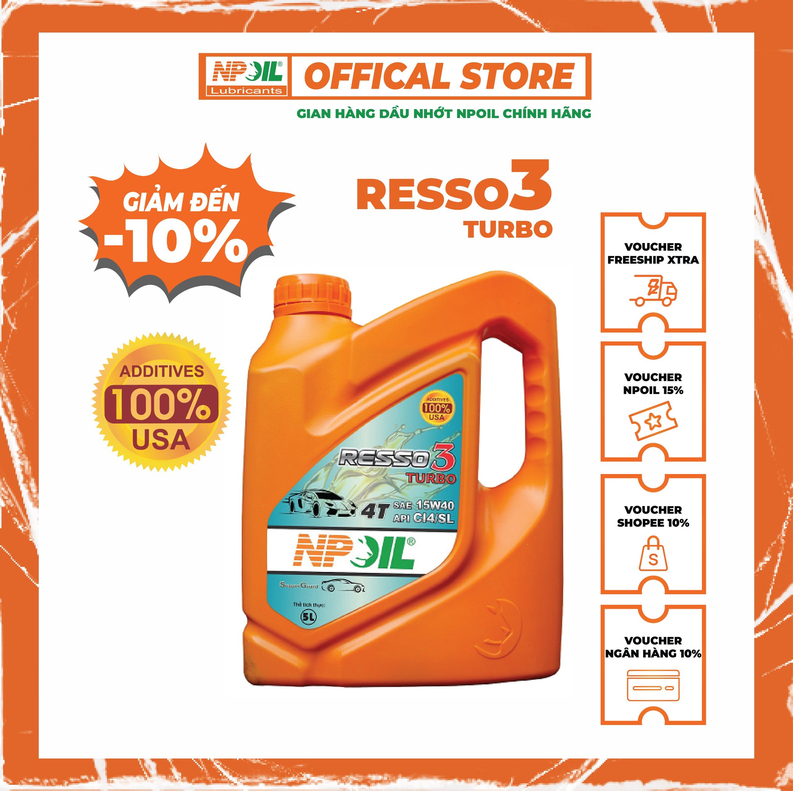 Npoil - dầu động cơ xe ô tô – resso 3 - can 4/5/6 lít