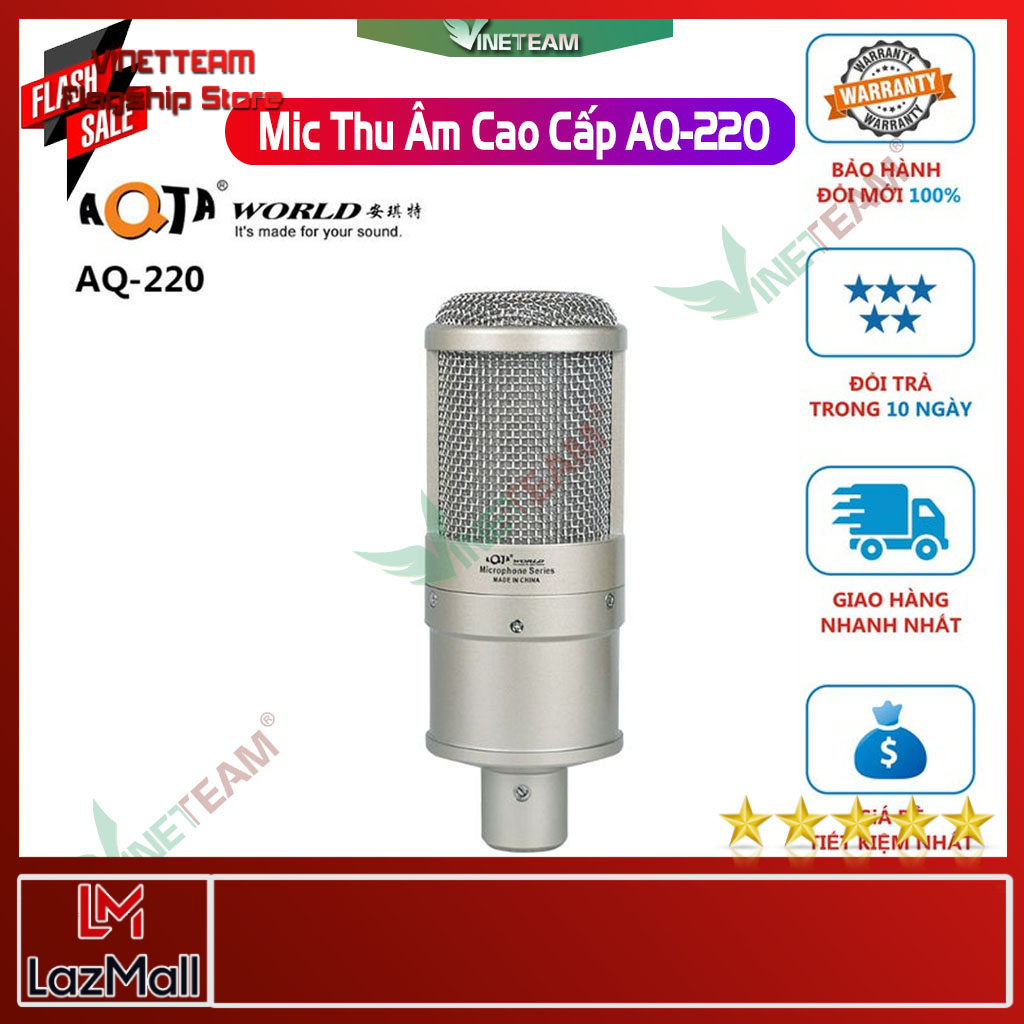 VINETTEAM AQ220 Micro livestream Karaoke - Mic thu âm hát Live Stream cao cấp chất âm trong, sáng, hút âm tốt cần có trang bị cho phòng thu âm tại nha