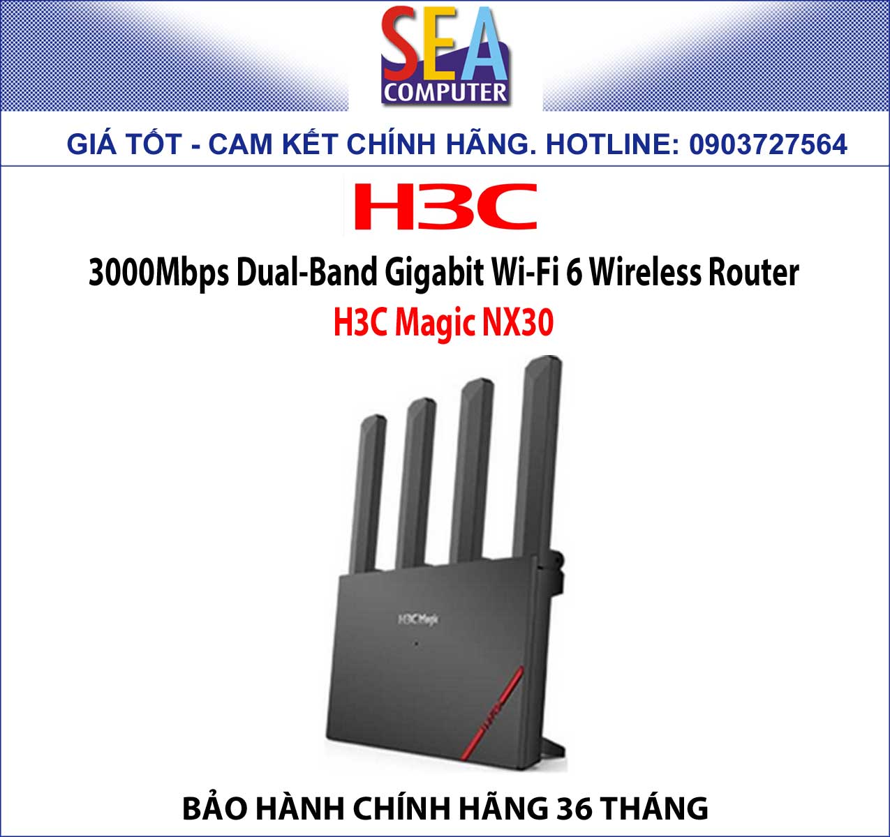 H3C 3000Mbps Dual-Band Gigabit Wi-Fi 6 Wireless Router - Magic NX30