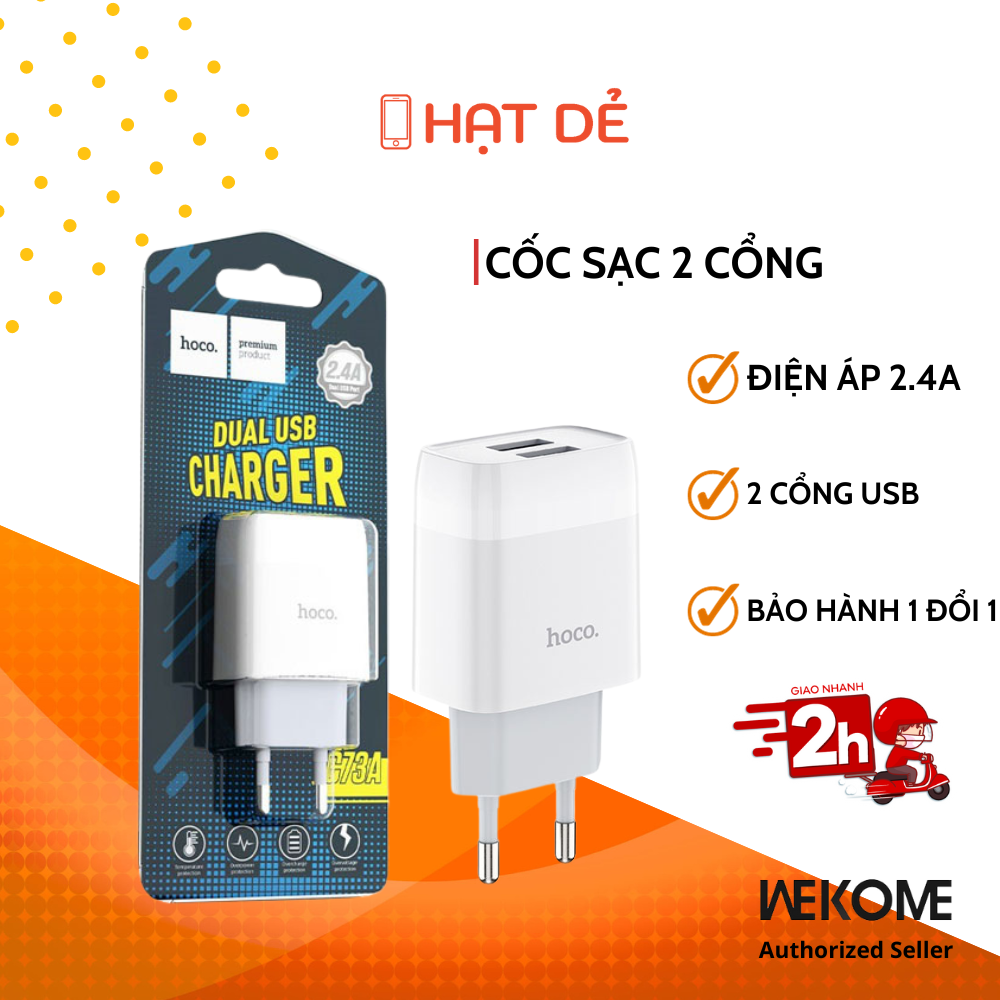 Củ sạc nhanh 2 cổng 2.4a hoco c73a - bảo hành chính hãng 3 tháng