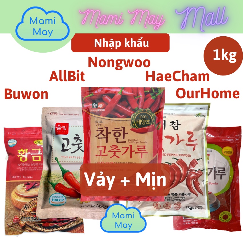 1kg bột ớt hàn quốc cánh + mịn, làm kim chi - allbit, buwon nongwoo, haecham , ourhome