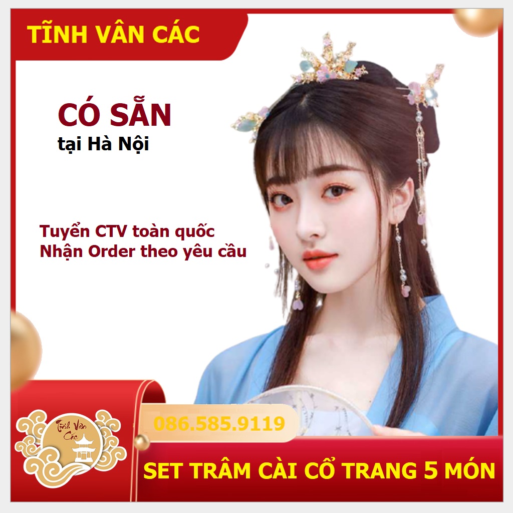 Hanfu set trâm cài tóc cosplay cổ trang 5 món hán phục shop tĩnh vân các