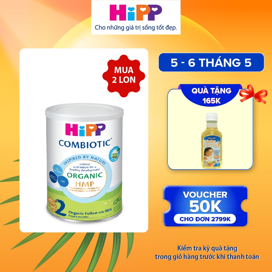 Sữa bột công thức HiPP 2 Organic Combiotic 350g bổ sung Omega 3 (DHA & ALA)