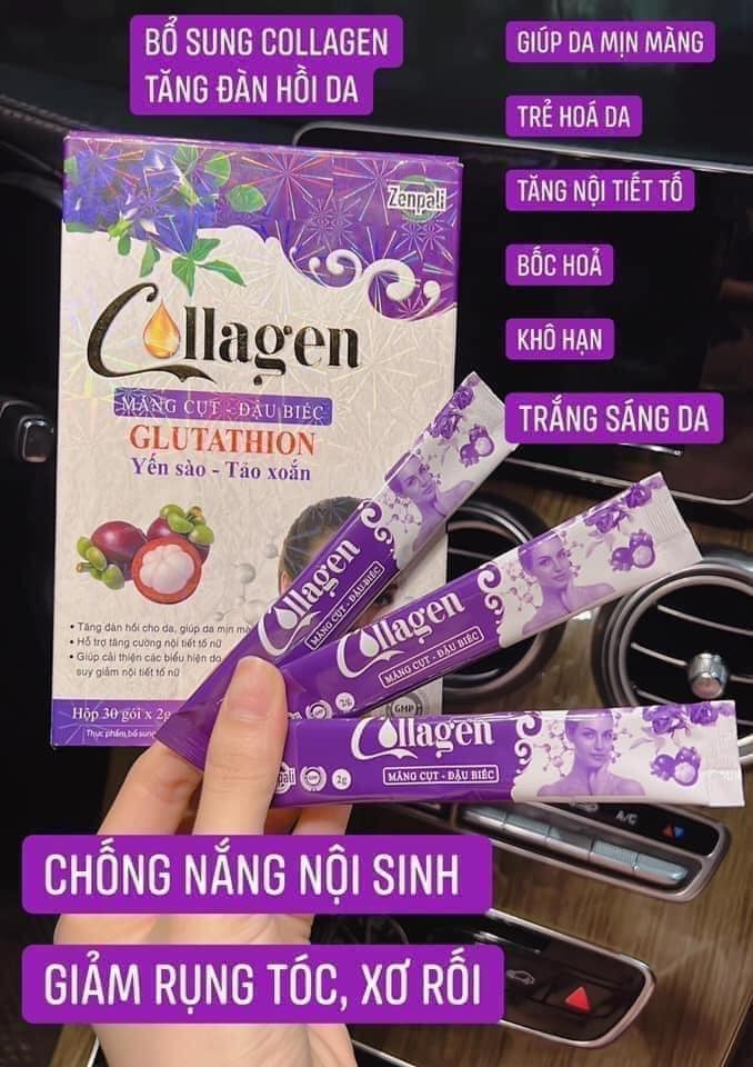 Cốm Uống Đẹp Da Collagen măng cụt đậu biếc Zenpali nguyện hộp 30 gói